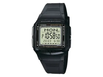 A black digital Casio watch is shown against a white background.