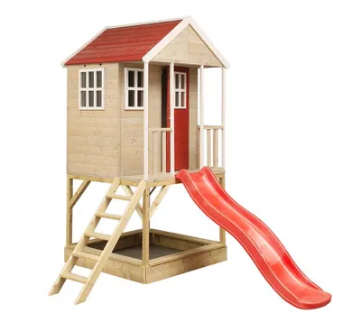 Produktbild von Wendi Toys Holz Stelzenhaus Frosch mit Rutsche und Sandkasten Natur 280x197x242 cm