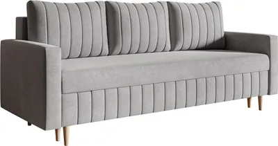 Produktbild von Schlafsofa 215 cm Scandi - Sofa mit Schlaffunktion, Bettkasten, Farben zur Auswahl, Holzfüße (Grau - Jasmine 90)