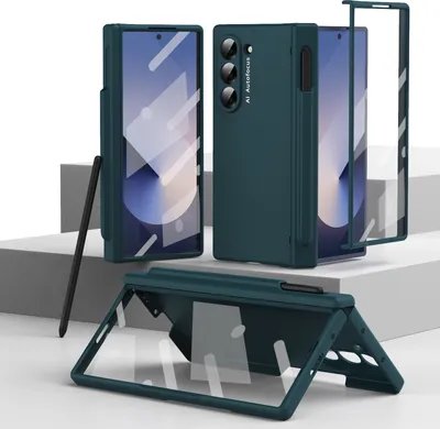 Produktbild von Hülle für Samsung Galaxy Z Fold 6 mit Pen, Scharnierschutz Hartes Anti-Kratzer Schutzhülle mit Displayschutzfolie Grün