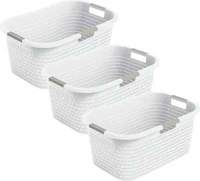 Produktbild von Rotho 3er-Set Wäschekorb 40L Country - Wäschesammler groß - Wäsche Korb 59 x 39 x 25,2 cm - Wäschebox aus Kunststoff - Aufbewahrungskorb Behälter