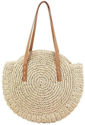 Zdjęcie produktu dla JHUBERS - Torba na ramię w stylu retro - Duża torba typu shopper - Torba plażowa - Torba dla kobiet podróżujących - Torba casual - Wykonana z wysokiej jakości słomy/poliestru - Torebka