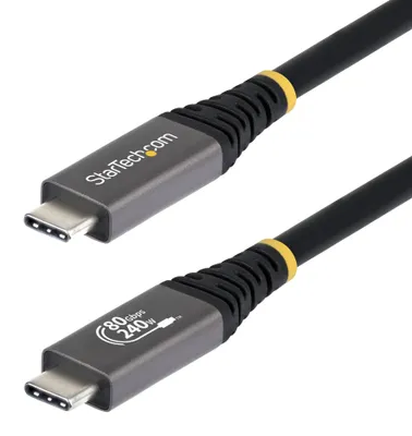 Produktbild von StarTech.com 50cm USB4 Kabel, 80Gbps, USB-IF-es USB-C Ladekabel, 240W PD, 8K 120Hz/4K 240Hz DP2.1 DP80 Monitorkabel, Thunderbolt 4 Kompatibel - Schwarzes Dockingstation Kabel, 0,5 m, USB C, USB C, USB4 Gen 4x2, 80 Gbit/s, Schwarz