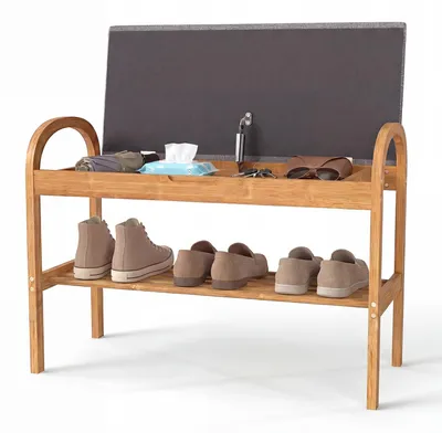 Immagine prodotto di Panca porta scarpe KOMFOTTEU per l'ingresso, con spazio contenitivo, realizzata in legno di bambù imbottito, con 2 ripiani, ideale per corridoio, camera da letto e soggiorno, capacità di carico 150 kg, dimensioni 70 x 30 x 51 cm