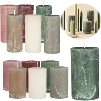 Produktbild von LS-LebenStil Exklusive Stumpenkerzen 14x6,8cm Ribe Rustik Grün Moosgrün - EU - Unparfümiert - 64 Std Brenndauer - Ohne Duft Blockkerzen Kerzen
