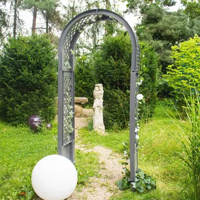 Produktbild von Rosenbogen mit Erdspießen NYVIGreen 100x43x207 cm – Spalier aus wetterfestem & recyceltem Kunststoff, Farbe:Grau