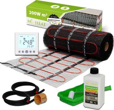 Obrázok produktu pre Elektrické podlahové vykurovanie tenkovrstvová vykurovacia rohož 200Watt kompletná sada termostatických dlaždíc 10,0m²