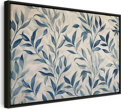 Produktbild von Italienischer Leinwand Leinwandbild - Leaves in Blue Color Delicate Botanical Motif 120x80 cm Muster f-H-10012-b-a