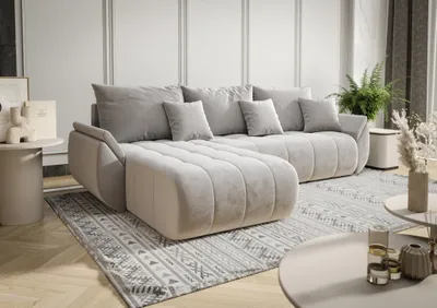 Produktbild von Ecksofa Schlafsofa AKITA Stoff Monolith Hellgrau Ottomane Links
