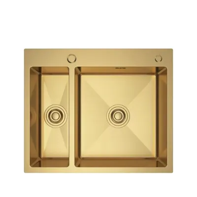 Zdjęcie produktu dla QLS Zlewozmywak 61x51 cm stal nierdzewna 1,5 komory AIDA GOLD Syfon Dozownik mydła 11228