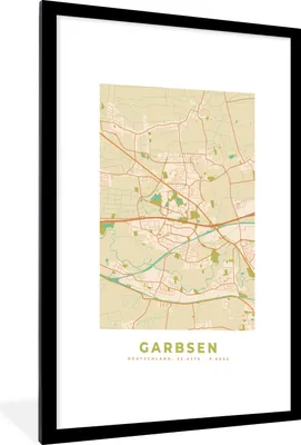 Produktbild von MuchoWow® Gerahmtes Poster Karte - Garbsen - Vintage - Stadtplan - Karte 60x90 cm - Poster mit Schwarzem Bilderrahmen Wandposter Rahmen Foto Bilder - Dekoration - Wandposter Wohnzimmer - Hochwertig