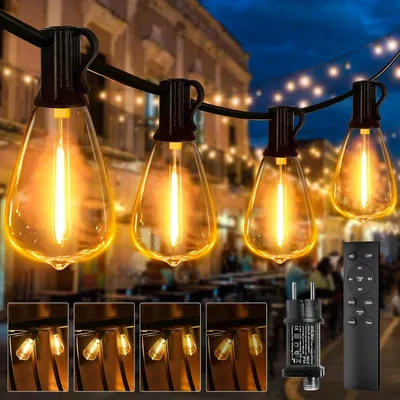 Immagine prodotto di Catena luminosa da campeggio, 20 metri - 25+2 lampadine ST38 - Grado di protezione IP44 (resistente all'acqua) - Telecomando - Luce bianco caldo