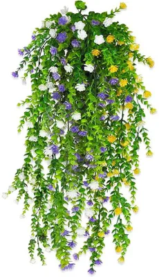 Produktbild von Kunstliche Kletterpflanzen 3er-Pack 80 cm, kunstliche Kletterpflanzen für Haus, Garten, Wanddekoration, gelb, weiß, lila