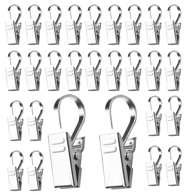 Produktbild von Vorhang-Clips mit Haken - 100 Stück Edelstahl-Klemmhaken - für Schlafzimmer und Badezimmer - Metall-Gardinenklammern