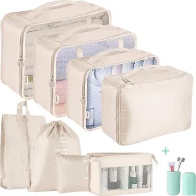 Produktbild von Koffer Organizer Set Packwürfel 9-teilig Kofferorganizer Reise Organizer Set Reisegepäck beige
