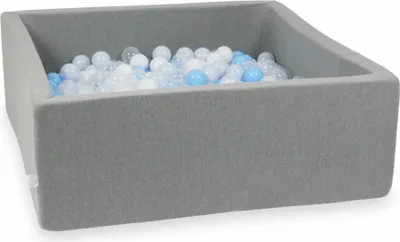 Produktbild von Bällebad 110x110x40cm grau – Mit 600 Bällen / transparent, weiß, babyblau, babyblau perle