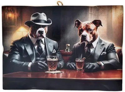 Wandbild Pit Bull an der Bar, Holz, 25x18 cm