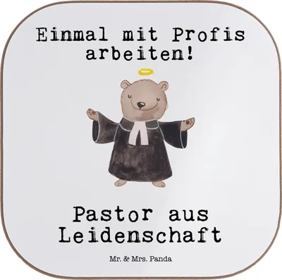Produktbild von Mr. & Mrs. Panda Getränkeuntersetzer Pastor Leidenschaft - Weiß - Geschenk, Lustig, bieruntersetzer, Kirche, Untersetzer Glas, gläseruntersetzer, Pfarrer, Coaster, Spruch