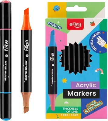 Zdjęcie produktu dla Dwustronne markery akrylowe 12 kolorów 6 sztuk