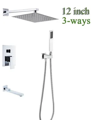 Obrázok produktu pre Nástenná dažďová sprcha na vaňu – systém sprchy – sprchová hlavica 30 cm – trojcestný zmiešavač – otočný výstup na vaňu – jednopákový zmiešavač na studenú/teplú vodu – chrómová