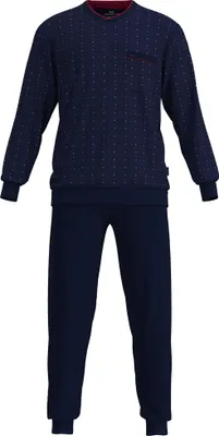 Produktbild von GÖTZBURG Herren Schlafanzug - lang,  Bündchen, V-Neck, Baumwolle, Pyjama Blau XL