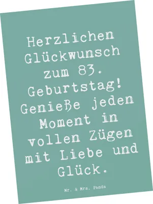 Produktbild von Mr. & Mrs. Panda Postkarte Spruch 83. Geburtstag Liebe Glück - Meeresbrise - Geschenk, besondere Erinnerung, Ehrung, Glückwunsch, Ansichtskarten, Happy Birthday