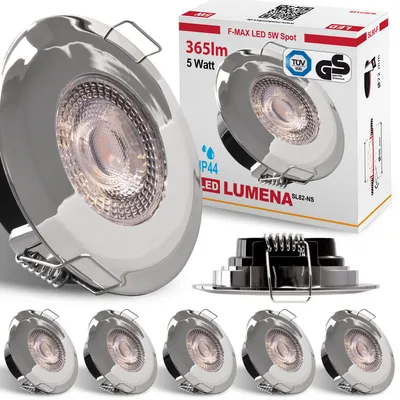 Produktbild von 6x LED Bad Einbaustrahler Ultra Flach 5 Watt Chrom 230V Rund warmweiß IP44 Deckenstrahler Spot Deckenspot Lumena SL82-NS