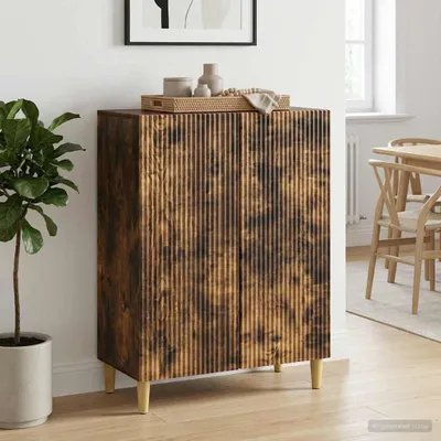 Image de Meuble de rangement exclusif - Buffet en bois imitation chêne fumé, dimensions 66 x 34,5 x 90 cm