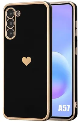Image de Coque pour Samsung Galaxy A57 5G, Silicone avec Motif Coeur Protection Antichoc Slim Noir