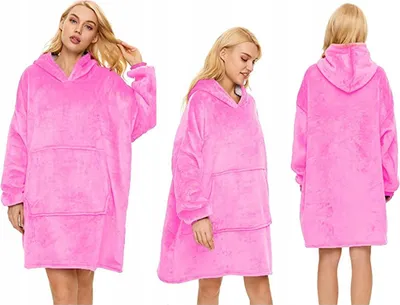 Immagine prodotto di Felpa plaid XXL oversize rosa calda morbida spessa con cappuccio comfort casa inverno relax regalo