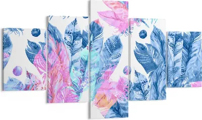 Produktbild von Bild auf Leinwand - Leinwandbild - Federn Vögel Bunt Komposition - 125x70cm - Wand Bild - Wanddeko - Leinwanddruck - Bilder - Kunstdruck - Wanddekoration - Leinwand bilder - Wandkunst - EA125x70-2945