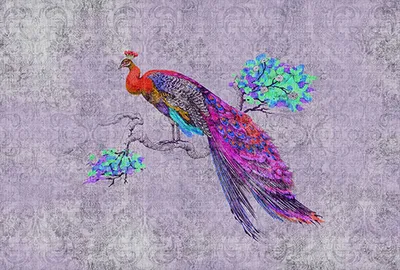 Produktbild von Tadessi Fototapete | Vögel | 4.00 m x 2.70 m | Lila | Pink | Wandbild | Digitaldruck