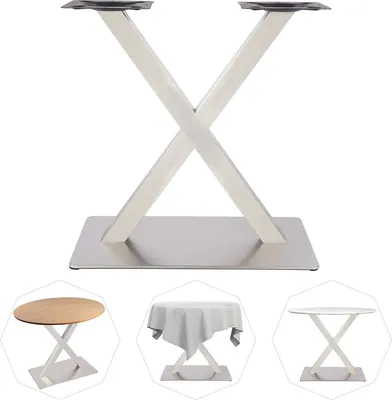 Image de Piètement de table en acier inoxydable - Pieds de table en X - Hauteur 72 cm - Stable au sol - Pour table à manger ronde - Argent brossé