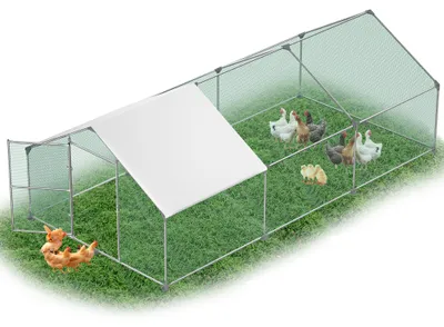 Produktbild von YARDIN Hühnerstall Geflügelgehege Außengehege verzinkter Stahl PE-Dach abschließbare Tür Voliere Kaninchenstall LxBxH 3x6x2m Outdoor Hühnerkäfig