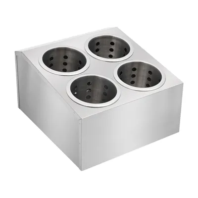 Obrázek produktu pro Držák na příbory z nerezové oceli, 4 otvory, zásobník na příbory, koš na příbory, včetně 4 dvouřadých příborů, s protiskluzovou podložkou na nohy, odtok vody, organizér, box