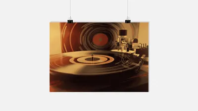 Produktbild von Vintage Plattenspieler Poster - Retro Schallplattenspieler Poster - Nostalgisches Musikerlebnis Poster - 71x51cm - Perfekt zum Einrahmen