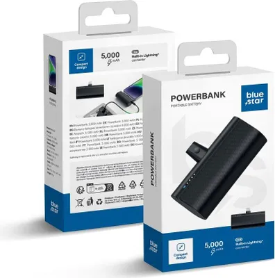Immagine prodotto di Powerbank 5000 mAh con connessione iPhone integrata 2.1A in nero
