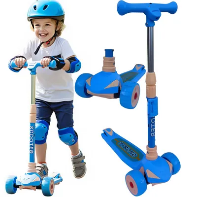 Produktbild von Kinderroller Dreirad klappbar Balance-Scooter LED-Räder Blau verstellbar Sports