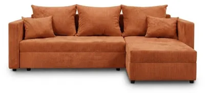Produktbild von DesimeHome Ecksofa L-Form Schlaffunktion Bettkasten Gästebett 226cm Kupfer - universell links/rechts Cord PetFriendly
