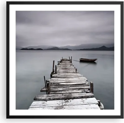Produktbild von Gerahmtes Poster - Schwarzer Rahmen - Brücke See - 60x60 cm - Wand Bild - Wanddeko - Wandbilder - Kunstposter - Wandposter - Bilderrahmen - Bilder - Kunstdruck - Wandbild - P2BAC60x60-3547