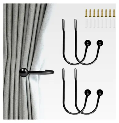 Produktbild von Vorhanghalter, Wandhalterung, Metall-Raffhalter, FensterNachbildungation, Nachbildungative Vorhanghalter für die Wand, Vorhang-Raffhalter, Seitenhaken, Schwarz, 4 Stück