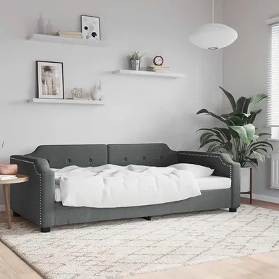 Zdjęcie produktu dla Łóżko jednoosobowe, ciemnoszary, 80x200 cm, obite tkaniną. Rozkładana sofa z funkcją łóżka, wyposażona w stelaż. Gościnne łóżko, sofa rozkładana bez materaca. Sofa-łóżko do salonu lub sypialni