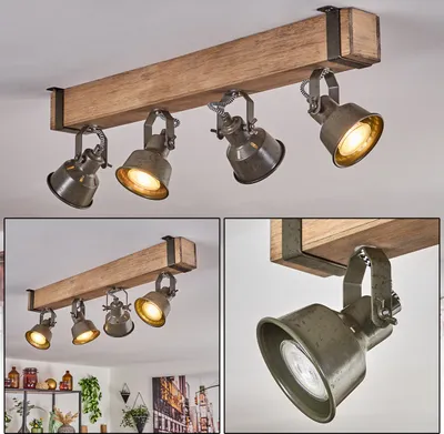 Produktbild von Villanuova moderne Deckenlampe aus Metall/Holz in Schwarz/Natur/Grün-Grau