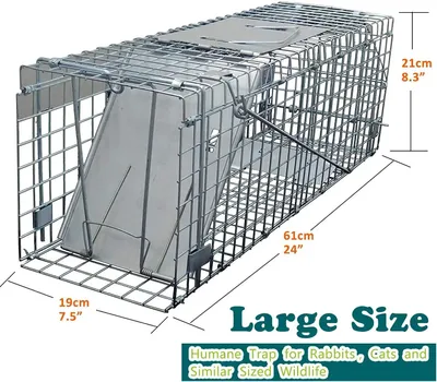 Produktbild von Tierfreundliche Lebendfalle - Fangkäfig - Für Kaninchen und Eichhörnchen - Fangen und Freilassen - Ohne Strom - 61 x 19,1 x 21,1 cm - Hellgrau