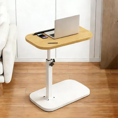 Immagine prodotto di Tavolino laterale a forma di C, con altezza regolabile da 45 a 80 cm, in metallo e legno naturale