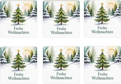 Produktbild von Weihnachten Tannenbaum 6er Set Untersetzer aus Holz - Frohe Weihnachten