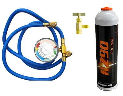 Produktbild von Reparaturset Füllset R290 mit Manometerschlauch für Kühlschrank Wärmepumpe