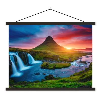 Produktbild von MuchoWow® Textilposter Wasserfall - Berg - Moos - Sonnenuntergang - Natur 150x113 cm mit schwarzem Rahmen - Wohnzimmer