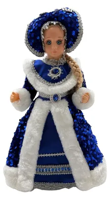 Produktbild von Dekofigur Schneemädchen Sneguratschka in Blau und Silber mit Süßigkeitenfach 35cm Schneeprinzessin