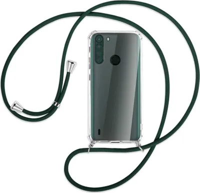 Produktbild von Handykette Backcover-Schutzhülle mit Band (Metall silberfarben) für Motorola One Fusion - dunkelgrün